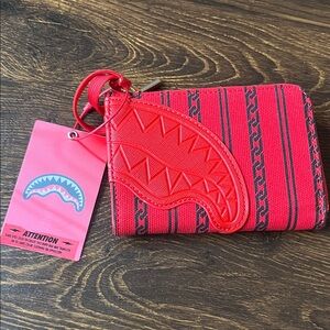Sprayground redand Black Striped Wallet with Keychain